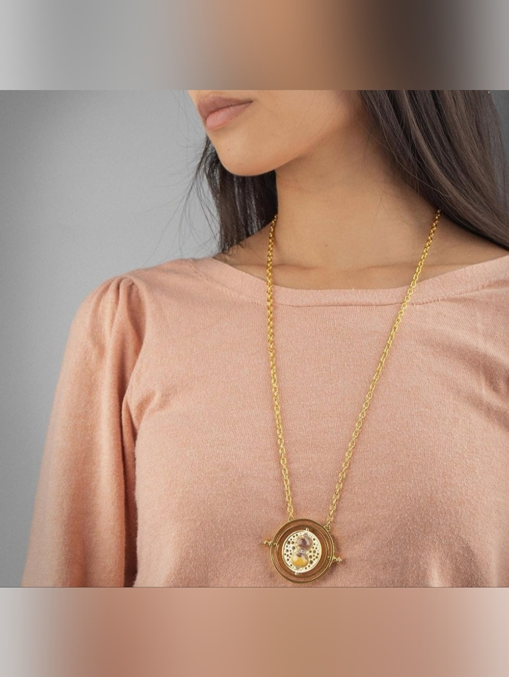 Vintage Gold Hourglass Pendant Necklace - Women Jewelry